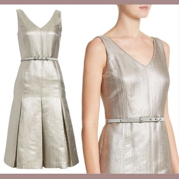 NWT Lafayette 148 Lois Ceremonial Cloth Dress in Oyster Metallic [SZ‎ 16 ] - Picture 2 of 8